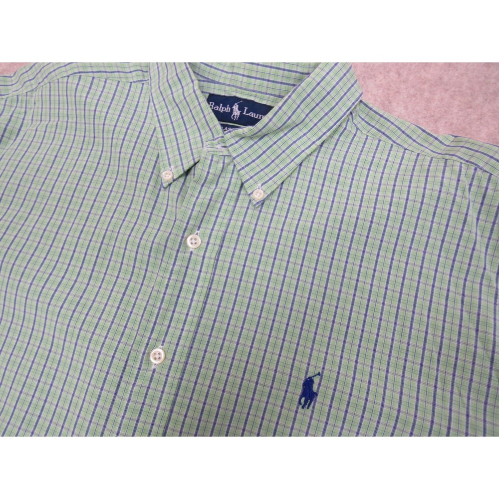 Ralph Lauren Mens XL Classic Fit Short Sleeve Plaid Button Down Shirt Green Blue